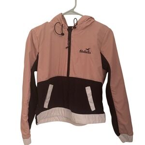 Hollister California Womens Half Zip Windbreaker Pink Black Colorblock Hooded S